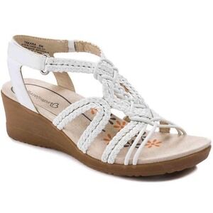 Baretraps Womens Takara Braided Wedge Comfort Sandals T Strap White Sz 11M‎ EUC